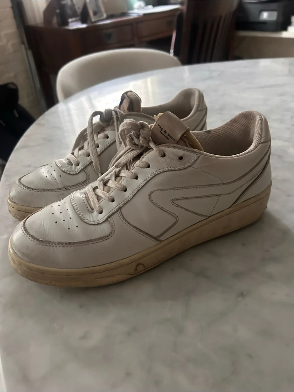 Women's Rag & Bone Low-Top Leather Sneakers in Cream